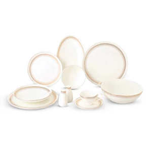 La Maya Dinner Set, Bone China 40 Pieces for 6 Persons - White with Golden Dots Decoration