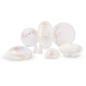 La Maya Dinner Set, Bone China, 40 Pieces for 6 Persons - White with Gold Whispering Branches decoration