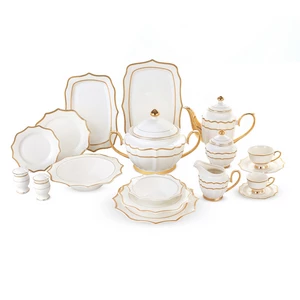 La Maya Dinner Set, Fine Bone China, 66 Pieces for 6 Persons - White with Gold Decoration
