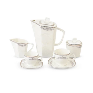Qualitier Dinner Set, Bone China 60 Pieces for 6 Person, Made In Thailand, White - Gold
