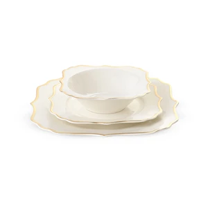 La Maya Dinner Set, Fine Bone China, 66 Pieces for 6 Persons, White with Golden Frame