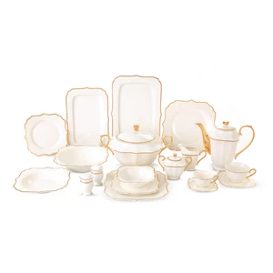 La Maya Dinner Set, Fine Bone China, 66 Pieces for 6 Persons, White with Golden Frame