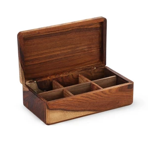 Tea Box 6 sections, Rectangular 24.5x13.5x8 cm, Natural Wood - Woody