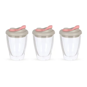 Double wall Glass Thermo Mug Set, 3 Pieces 250ML, with Silicone Cover