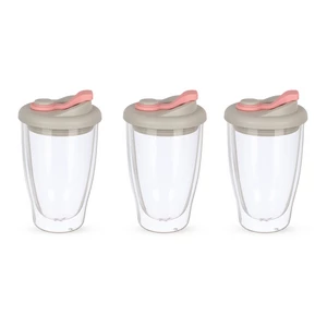Double wall Glass Thermo Mug Set, 3 Pieces 350ML, with Silicone Cover