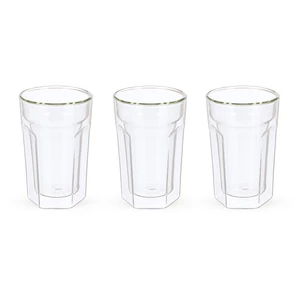 Double wall Glass Mug Set, 3 Pieces 450ML , Lines - Transparent