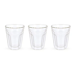 Double wall Glass Mug Set, 3 Pcs 250ML, Lines - Transparent