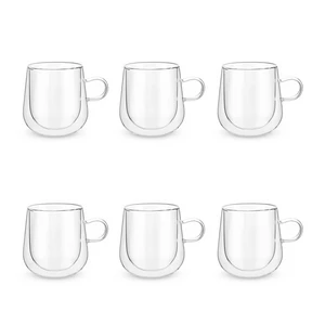 Double Wall Glass Mug Set, 6 Pieces, 350ml