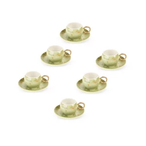 Coffee Set, 12 pieces for 6 Persons, Porcelain - Green Marble