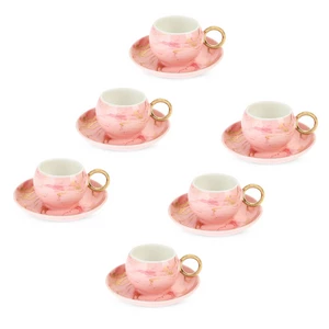 Coffee Set, 12 pieces for 6 Persons, Porcelain - Pink Marble