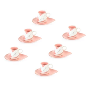 Coffee Set, 12 pieces for 6 Persons, Porcelain - Pink with White and Gold Decorations