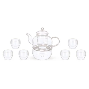 Double wall Arabic Coffee Set, 9 Pieces for 6 persons, Plain - Transparent