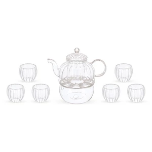 Double wall Arabic Coffee Set, 9 Pieces for 6 persons, Lines - Transparent