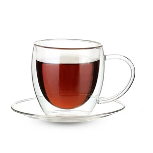 Double Wall Glass Tea Cup Set, 12 Pieces for 6 Persons, 250ml