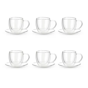 Double Wall Glass Tea Cup Set, 12 Pieces for 6 Persons, 250ml