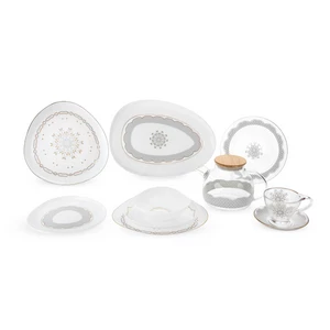 Dinner set 39 pieces for 6 Persons, Arcopal, white - silver
