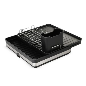Dish Rack, Stainless Steel with Plastic Board - Black