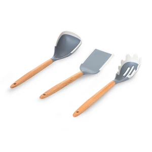 Utensils Set, 3 Pieces Silicone with Wooden Handle
