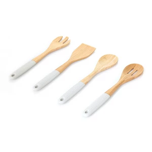 Utensils Set, 4 Pieces Wood with Silicone Handle