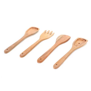 Utensils Set, 4 Pieces, Natural Wood - light Woody