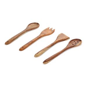 Utensils Set, 4 Pieces, Natural Wood - Dark Woody