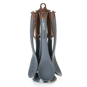 High Quality Silicone Utensils Set, 5 Pieces with Stand, Grey