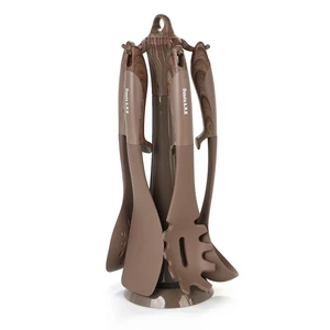 High Quality Silicone Utensils Set, 5 Pieces with Stand, Brown