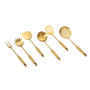 UtensilsSet, 6 pieces with Stand, Stainless Steel - Gold