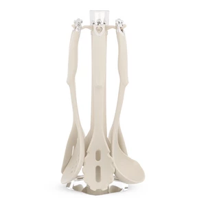 Utensils Set , 6 pieces, Silicone with Plastic Handle - White 