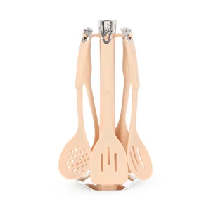 Utensils Set , 6 Pieces, Silicone with Plastic Handle - Cream 