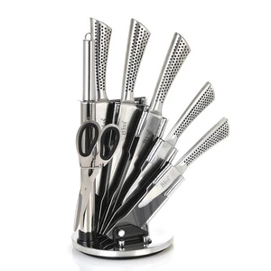 Bass Knife Block Set, 7 Pieces with Stand, Stainless Steel, Silver