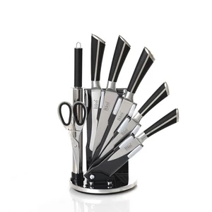 Bass Knife Block Set, 7 Pieces with Stand, Stainless Steel, Black Silver