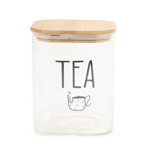 Storage Jar, Square, Glass with Wooden Lid, Tea -Transparent