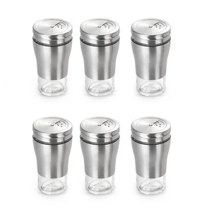 Spices Set, 6 Pieces Round with Rotated Stand, Stainless Steel witg Glass, Silver