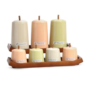 Spices Set, 7 Pieces with 2 Stands , Porcelain,  Olive - Peach