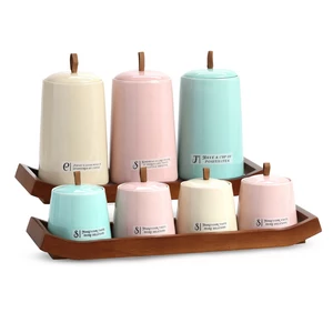 Spices Set, 7 Pieces with 2 Stands , Porcelain,  Blue - Pink