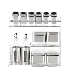 Spices Set, 12 Pieces Sqaure with Stand, Stainless Steel with Glass - Silver