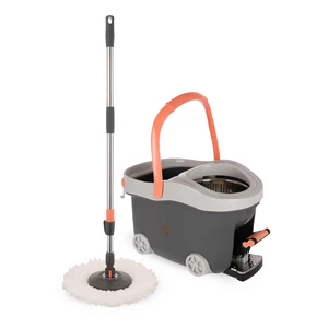 Cleaning Mob Set with Bucket High Quality Plastic with Wheels - Grey with Orange Handle