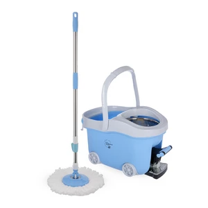 Cleaning Mob Set with Bucket High Quality Plastic with Wheels - Light Blue with white handle