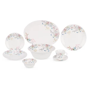 Dinner Set, 38 pieces for 6 persons, Adorned detailed floral design along the edges, Arcopal - white