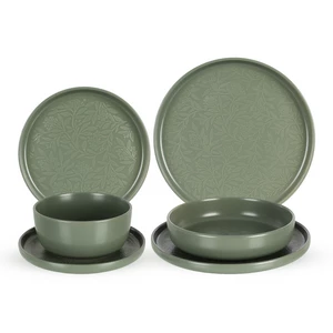Qualitier Organic Dinner Set, 24 Pieces for 6 Persons, High quality Porcelain, made in Thailand - Olive