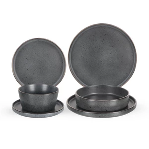 Qualitier Reactive Dinner Set, 24 Pieces for 6 Persons, High quality Porcelain, made in Thailand - Dark Grey Stone