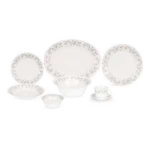 Dinner Set, 38 pieces for 6 persons, with delicate floral and leaf pattern in soft pastel shades, Arcopal - white