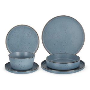 Qualitier Reactive Dinner Set, 24 Pieces for 6 Persons, High Quality Porcelain, Made in Thailand - Blue Stone