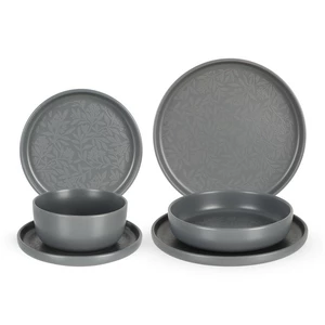Qualitier Organic Dinner Set, 24 Pieces for 6 Persons, High quality Porcelain, made in Thailand - Black