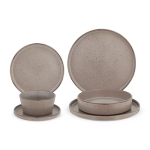 Qualitier Reactive Dinner Set, 24 Pieces for 6 Persons, High Quality Porcelain, made in Thailand - Coffee Stone