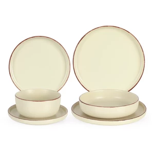 Qualitier Solid Dinner Set, 24 Pieces for 6 Persons, High Quality Porcelain, Made in Thailand - Cream