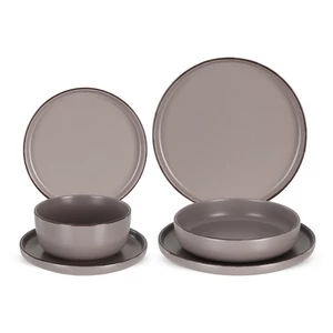 Qualitier Solid Dinner Set, 24 Pieces for 6 Persons, High Quality Porcelain, Made in Thailand - Brown