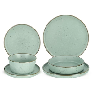 Qualitier Reactive Dinner Set, 24 Pieces for 6 Persons, High quality Porcelain, made in Thailand - green stone
