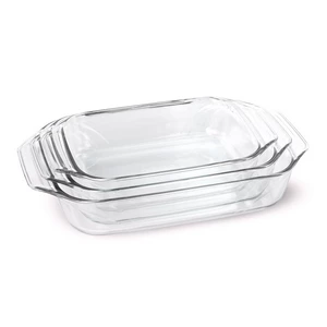 Pyrex Roaster Set, Glass 3 Pieces, Rectangular - Transparent